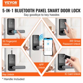 VEVOR Smart Lock, 5-in-1 Smart Door Knob, Fingerprint Deadbolt with App Control, Bluetooth Smart Lock, Keyless Entry Door Lock with Handle, Biometric Door Lock, Keypad Digital Door Lock for Front Door