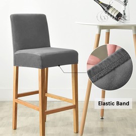 Dimatic Velvet Plush Chair Cover Counter Pub Bar Stool Chair Slipcover for Dining Room Cafe Bar Stool Slipcover Furniture Protector Non-Slip Cover with Elastic Base, Set of 4, Grey