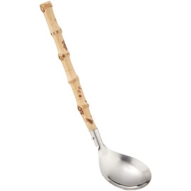 Endoshoji QTL21001 Commercial Ladle Soup Spoon, No Holes, 18-8 Stainless Steel, Natural Bamboo Handle, Made in Japan