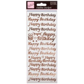 Anitas Outline Stickers, Happy Birthday, Rose Gold on White, For Scrapbooking, Card Making, Kids Play, Homework, Art, Craft, Embelish, Decorative, Paper, Card, Glass, Metal, Plastic, Foam