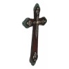 Rustic Western Cowboy Diamond Teardrop Crystals Tooled Leather Wall Cross