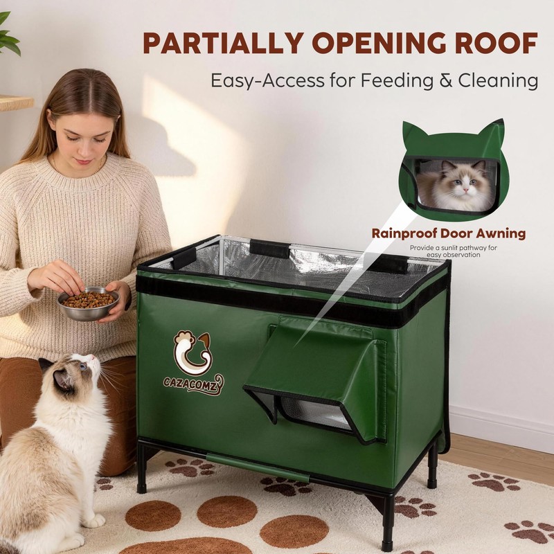 Weather Resistant Outdoor Cat House Green 24" x 20" x