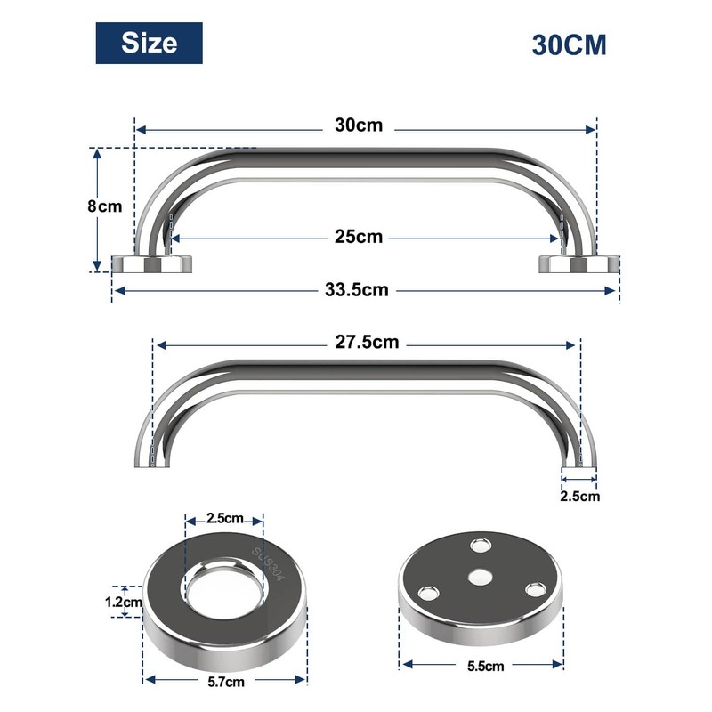 Howdah Grab Rails for Bathroom and Shower Chrome 30 CM