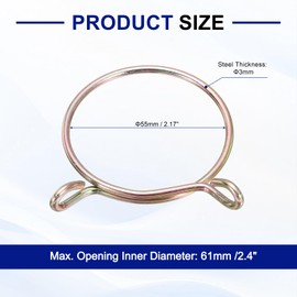 uxcell Fuel Line Hose Clips, 5Pcs 55mm ID 61mm Max. ID 304 Stainless Steel Water Pipe Air Tubing Spring Hose Clamps for Motorcycle Scooter ATV, Zinc Plated