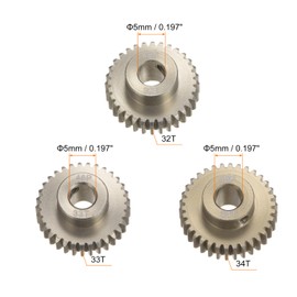 HARFINGTON 48P 7075 Aluminum Pinion Motor Gear Set 3pcs 32T 33T 34T Fit 5mm RC Motor Shaft 48 Pitch Gears for RC Car, with Hex Key