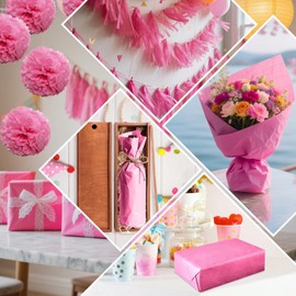 60 Sheets Hot Pink Tissue Paper Bulk for Gift Bags, PLULON 14 x 20 Inches Gift Wrapping Tissue Paper Art Crafts Stuffing Floral Packaging Birthday Wedding Graduation Party Decorations