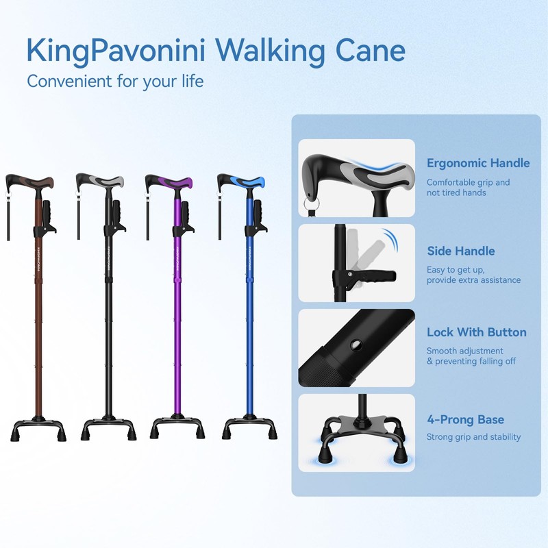 KingPavonini Walking Cane for Women/Men with Second Handle, Foldable &