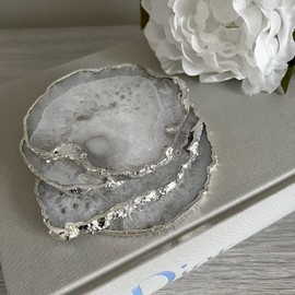Crystal Coasters -White and Silver Salt Agate - Set of 2 Natural