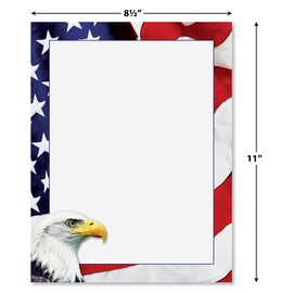 American Eagle Patriotic Letter Papers - Set of 25, American Flag stationery papers, 8 1/2" x 11", compatible computer paper, Patriotic Letterhead, 4th of July flyers, Veterans Day, Memorial Day