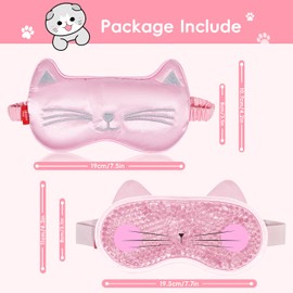 Cooling Eye Mask and Sleep Mask for Girl Woman 2 Pcs, Cute Animal Cat Cartoon Pink Sleeping Mask Soft Cold Warm Eye Compress Gifting for Dry Eyes Puff Eye Migraine Spa, Office, Morning Refreshment