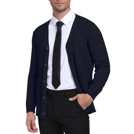 PCEAIIH Men's Cardigan Sweater Knit Jumper Buttons V Neck Shawl Collar with Pockets Classic Long Sleeve Soft Lightweight Navy