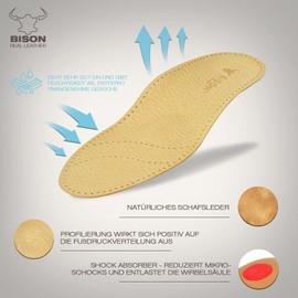 BISON Alfa Orthopaedic Insoles, Leather Shoe Insoles, Flat Foot Insoles, Foot Pain, Orthopaedic Sole with Depreciation Heel, 1 Pair (43) Beige
