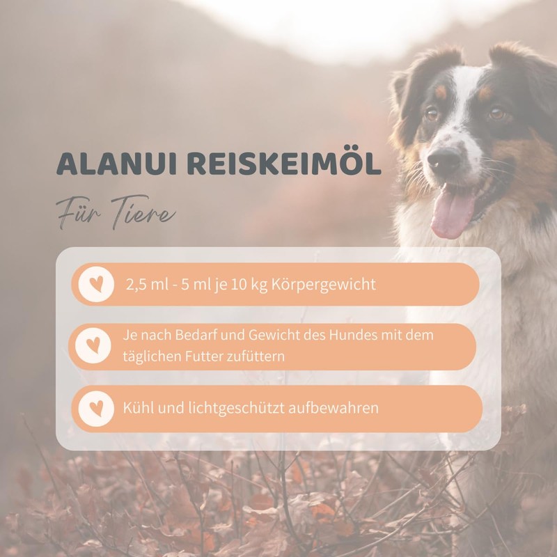 alanui Reiskeimöl für Hunde, raffiniert, 250 ml Dosierflasche