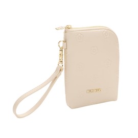 MARY QUANT Simple Embossed Daisy Multi Pouch H 5.5 x W 3.5 x D 0.8 inches (14 x 9 x 2 cm), Strap 8.7 inches (22 cm), Beige