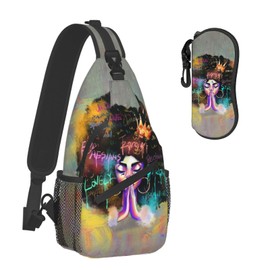 African American Black Girl sling bag for women crossbody chest bags Sling Backpack Travel Hiking Daypack for Women Men Shoulder Bag for Casual Sport Climbing Runners (Glasses case included)