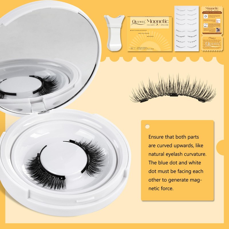 QUEWEL Magnetic Eyelashes Natural Look, Reusable Magnetic Lashes kit with