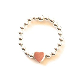 Sterling Silver 925 Beaded Stretch 3mm Ring with 6mm Heart Bead