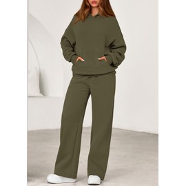 PRETTYGARDEN Women's 2 Piece Outfits Fall Sweatsuits Oversized Hoodies Wide Leg Sweatpants Tracksuits Lounge Matching Sets (Amy Green,XXL)