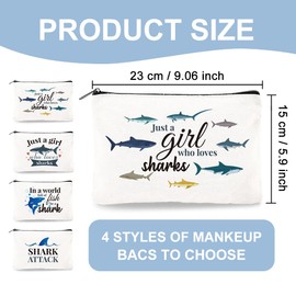 Doodlream Canvas Shark Makeup Bag - 4Pcs Shark Cosmetic Bags Travel Organizer Portable Accessories with Zipper