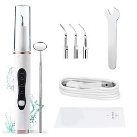 Plaque Remover for Teeth,Teeth Whitening Cleaning Tools,Tartar Dental Calculus Remover,3 Modes,3 Replaceable Heads,Small Dental Mirror,Rechargeable - Color: White