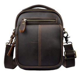 Le'aokuu Mens Leather Waist Bag Fashion Casual Messenger Shoulder Bag Organizer Hunting Fanny Waist Belt Bag Pack Handbag School Work Business Sport Outdoor Daypack (8025 A Brown)