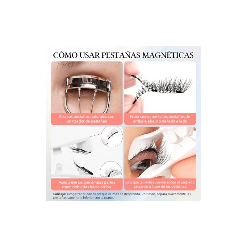 Pestañas Postizas Magneticas,2 Pares Superior e Inferior de Pestañas Magnéticas