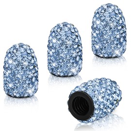 SAVORI Presta Valve Caps, (for road bikes only) 4 Pack Handmade Bling Rhinestone Tire Valve Stem Caps, French Bicycle Air Tire Caps (Light Blue)