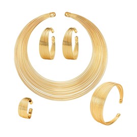 TOEECY African National Statement Jewellery Set Women's National Necklace Chunky Bib Choker Bracelet and Open Ring Set National Jewellery Set, Alloy Steel