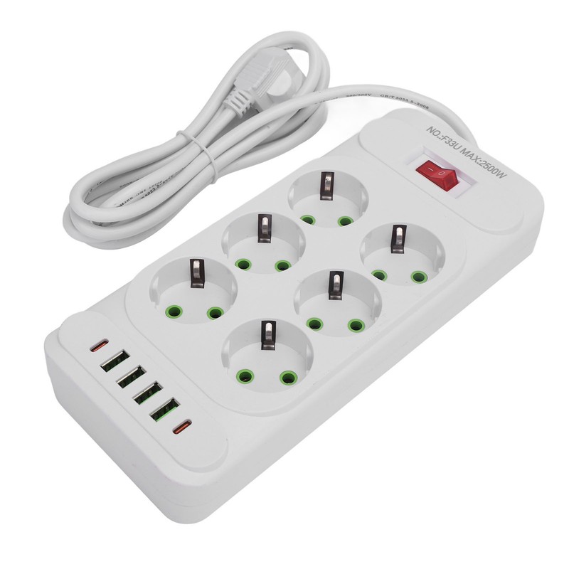 Power Strip 6 Outlets 4 USB 2 Type C Ports
