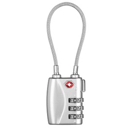 ZHEGE TSA Lock for Luggage 3 Digit Combination Cable Lock with Alloy Body for Suitcase, Baggage, Backpack, Pistol Case (Silver)
