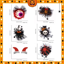 Halloween Hair Clips, Set of 6, Skull Witch Hat, Spider, Devil, Pumpkin, Halloween Costume, Hair Ornament, Halloween Hairpin, Cosplay, Costume, Hair Accessory, For Children and Adults