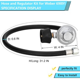 Feikeer Hose and Regulator Kit for Weber 69891, Compatible with Weber Spirit E310 E320 E210，Equipped with QCC1 Hose and Regulator