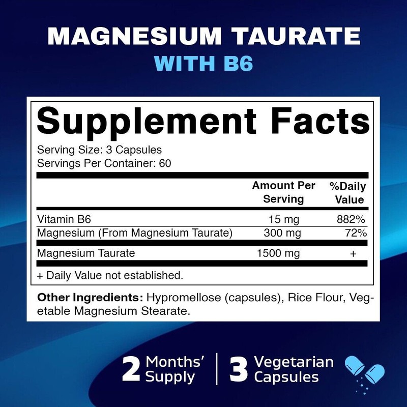 Vitamatic Magnesium Taurate 1500mg per Serving - 180 Vegetarian Capsules