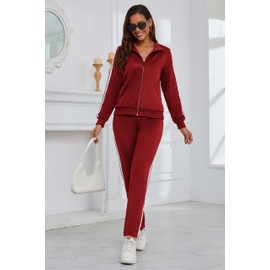 MSKBJT Women's 2 Piece Tracksuit Long Sleeve Track Suits Full Zip Lounge Set Sweatsuits Outfits Red S