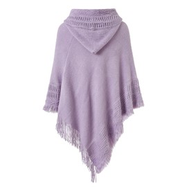 Ferand Ladies' Hooded Cape with Fringed Hem, Crochet Poncho Knitting Patterns for Women, One Size, Light Purple