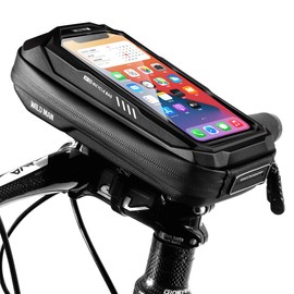 WILD MAN Rainproof Phone Holder Type Handlebar Bike Bag with Touch Screen for MTB Mountain Road Bike Cycling(X3,Black)