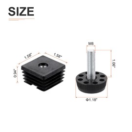 DTGN 40x40mm(LxW) Adjustable Leveling Feet - 4Sets - Good for Furniture - Square Insert Kit Furniture Glide - Black