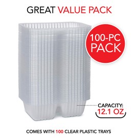 12oz Plastic Nacho Trays (100 Pack) Small Disposable Tray for Nachos & Cheese Dip, Concession Stand Supplies, Movie Night Snacks for Kids, Carnival Party Decorations, Food Boats, Snack Containers…