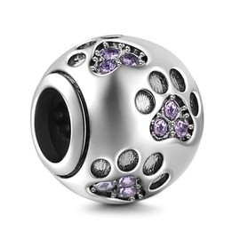Dog Paw Print Charm 925 Sterling Silver Footprint Charm Animal Charm Pet Charm for Diy Charms Bracelet (Purple)