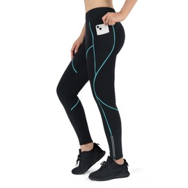 Women's Thermal Fleece Cycling Pants Padded Cold Weather Compression Bike Tights Winter Long Bicycle Pants with Pockets(BlueL,M)