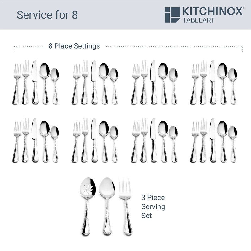 Kitchinox Seaport 43-piece Stainless Steel Silverware Set, Flatware Service for