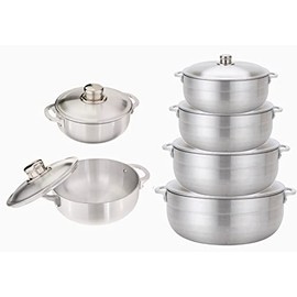 Uniware Aluminum Heavy Gauge Caldero With Aluminum Lid,Silver (Set of 6, 1.7/3.6/4.6/6.7/9.3/13 QT)