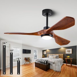 Ceiling Fans with Lights and Remote,52 Inch Unique Wood Ceiling Fan with Noiseless Reversible DC Motor,3 Blades,3 Downrods, for Farmhouse,Patio Living Room, Bedroom, Office,Indoor Outdoor（Walnut）