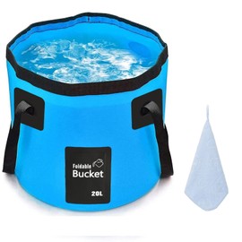 12L 20L Premium Folding Water Bucket, Outdoor Sports Lightweight Portable Collapsible Bucket for Camping Traveling Picnic Hiking Fishing Boating Gardening Car Washing (20L, Blue)