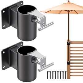Lifeswell Heavy Duty Deck Railing Umbrella Holder, Patio Umbrella Stand for 1-2 Inch Poles, Space-Saving Design, Secure & Sturdy Post Flat Mount for Deck Railing, Balcony, Outdoor Courtyard, Fences