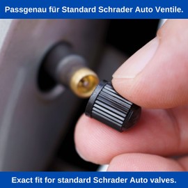 Ventilkappen aus Hartplastik, 10 Stück, in Schwarz, für Autoreifen mit Schrader Ventil, O-Dichtung, Auto Ventil Kappen, Reifenventil Abdeckung KFZ, Luftventilkappe PKW, Car Valve Caps, Ventil Schutz