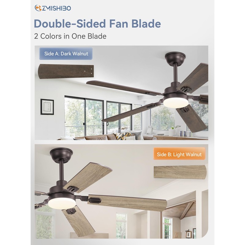 ZMISHIBO 52" Ceiling Fans with Lights, Oil Bronze Farmhouse Ceiling