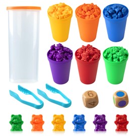 QH-Shop Montessori Children's Toy, 71 Pieces Bears Counting Colour Recognition Sorting Game Math Educational Toy with Matching Cups and Tweezers for Girls Boys from 3 4 5 Years, multicoloured