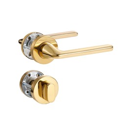 SORWDUERM Door Handle Pvd Gold Door Handle Set Matte Stainless Steel Door Handle for Front Door and Interior Door L Shape Round Rosette Toilet