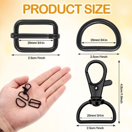 Juego de 56 ganchos para llavero con anillos en D, accesorios para bolso para hacer bolsos, cordones, cierres giratorios de metal con anillos en D y hebilla deslizante para bolsos, llaveros, cordón y bolsos (negro, 25 mm)